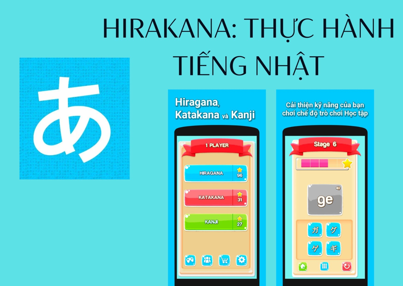 Hirakana: thực hành tiếng Nhật- App học bảng chữ cái tiếng Nhật dành cho trẻ